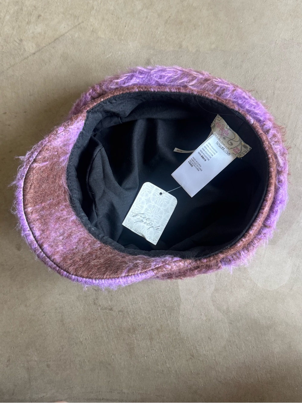 NWT Anthropologie Fuzzy Purple and Brown Baker Boy Cap OS - Picture 2 of 6